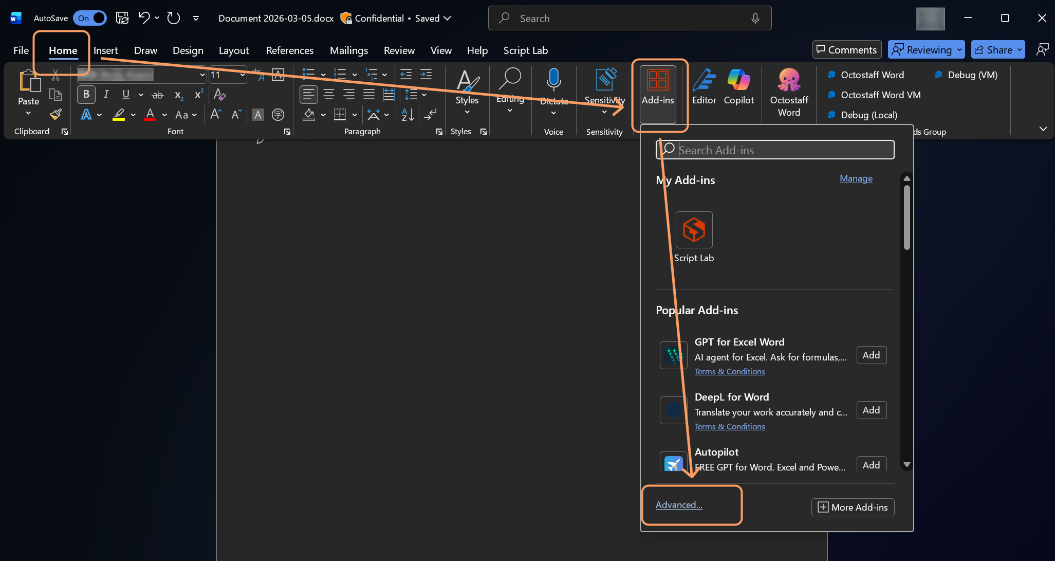 Step 6 - Open Advanced Add-ins
